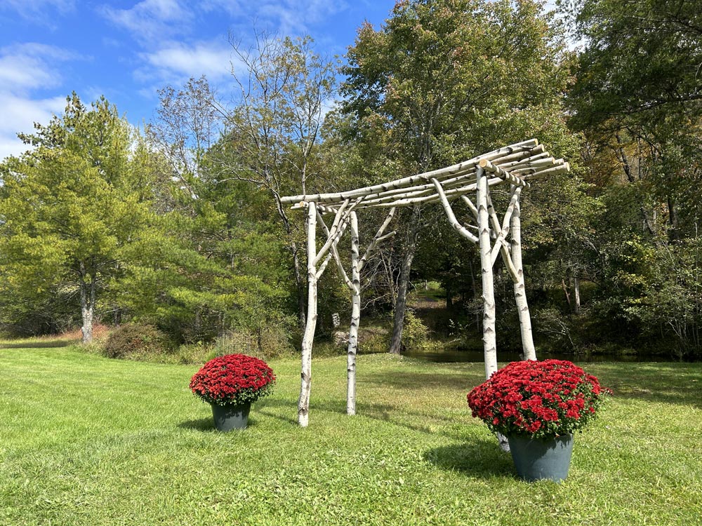 White birch arbor constructed for wedding rentals in the Hudson Valley and Catskill Mountain Region of New York State
