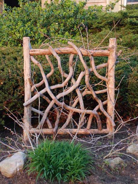 Branchwork rustic trellis constructed using natural materials titled the Putnam