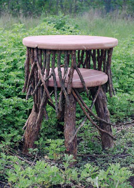 Unique delicate side table constructed using cedar twigs and branches titled the Delicate Table